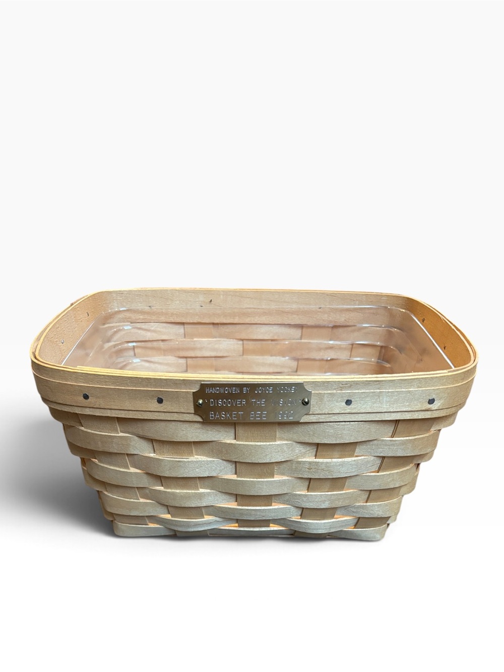 Longaberger Basket Bee 1992 Tan Woven Rectangle Basket Plaque & Protector